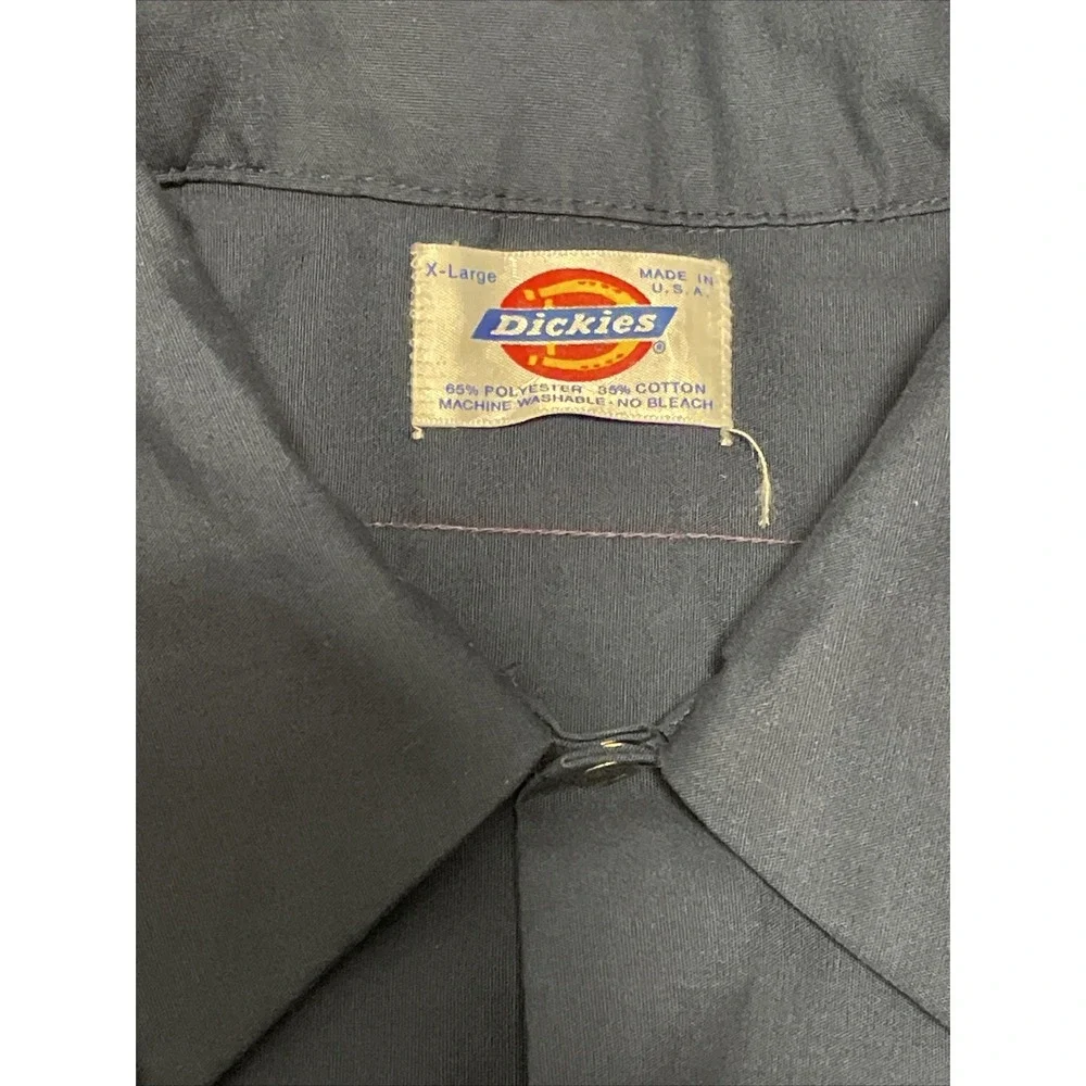 VTG Dickies Shirt Mens XL Blue Work Mechanic USA Worked In Button Up